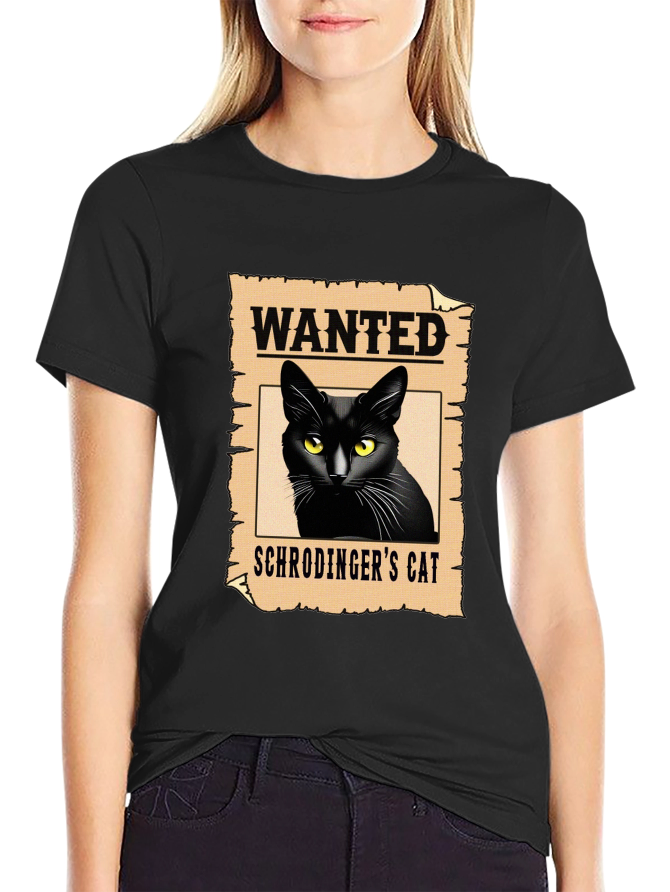 Wanted Schrödingers Cat Black T-Shirt