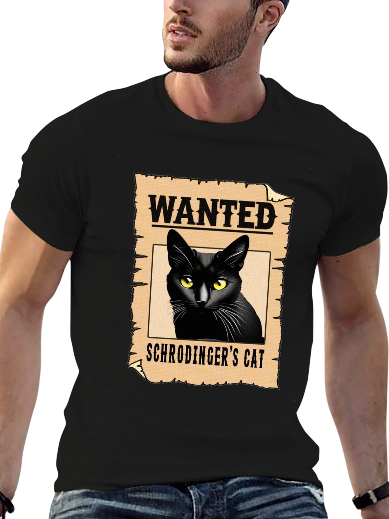 Wanted Schrödingers Cat Black T-Shirt