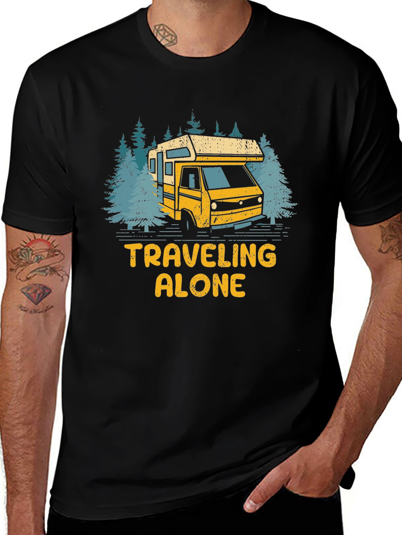 Traveling Alone Camper Van Graphic Tee