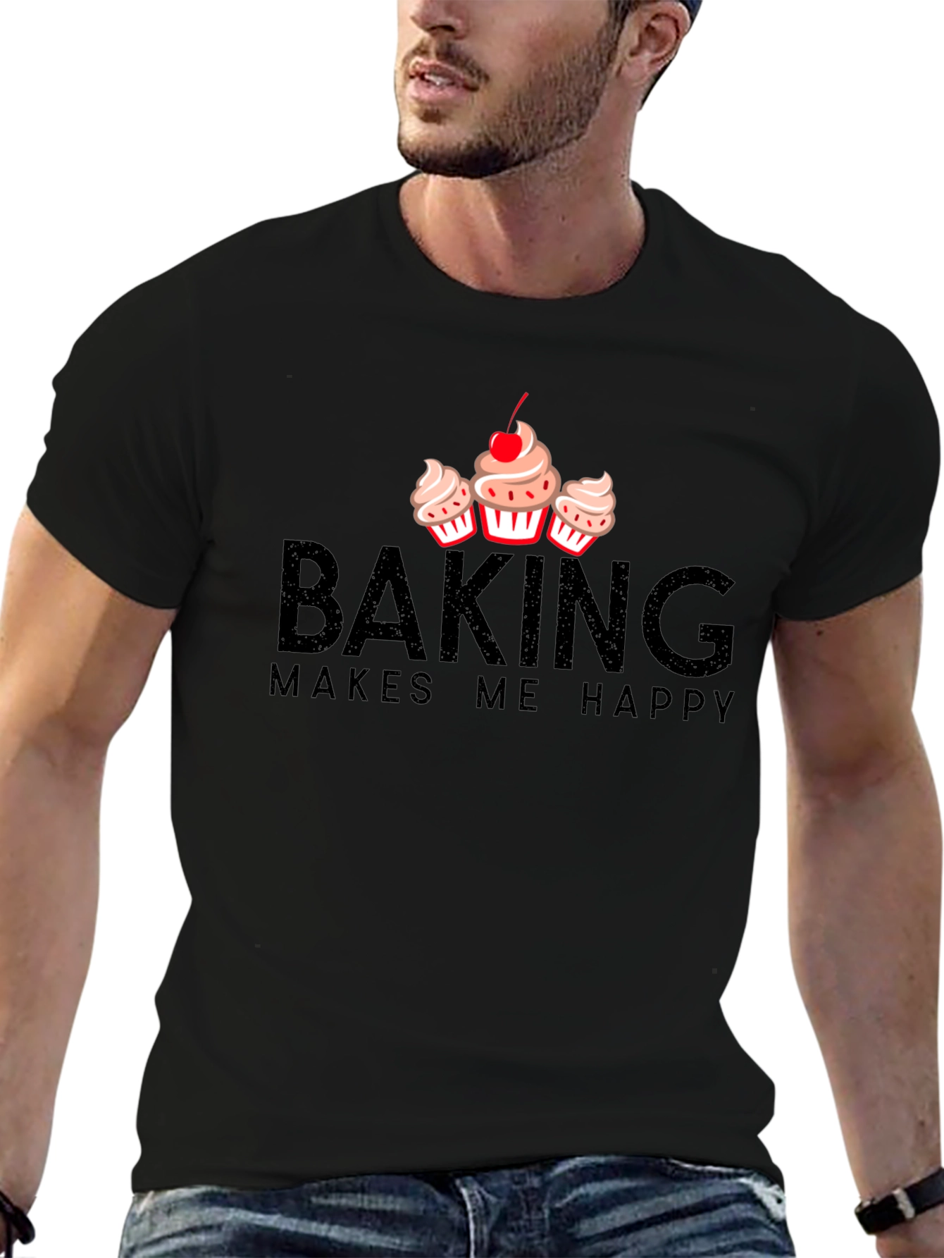 Baking Makes Me Happy T-Shirt - Cupcake Design