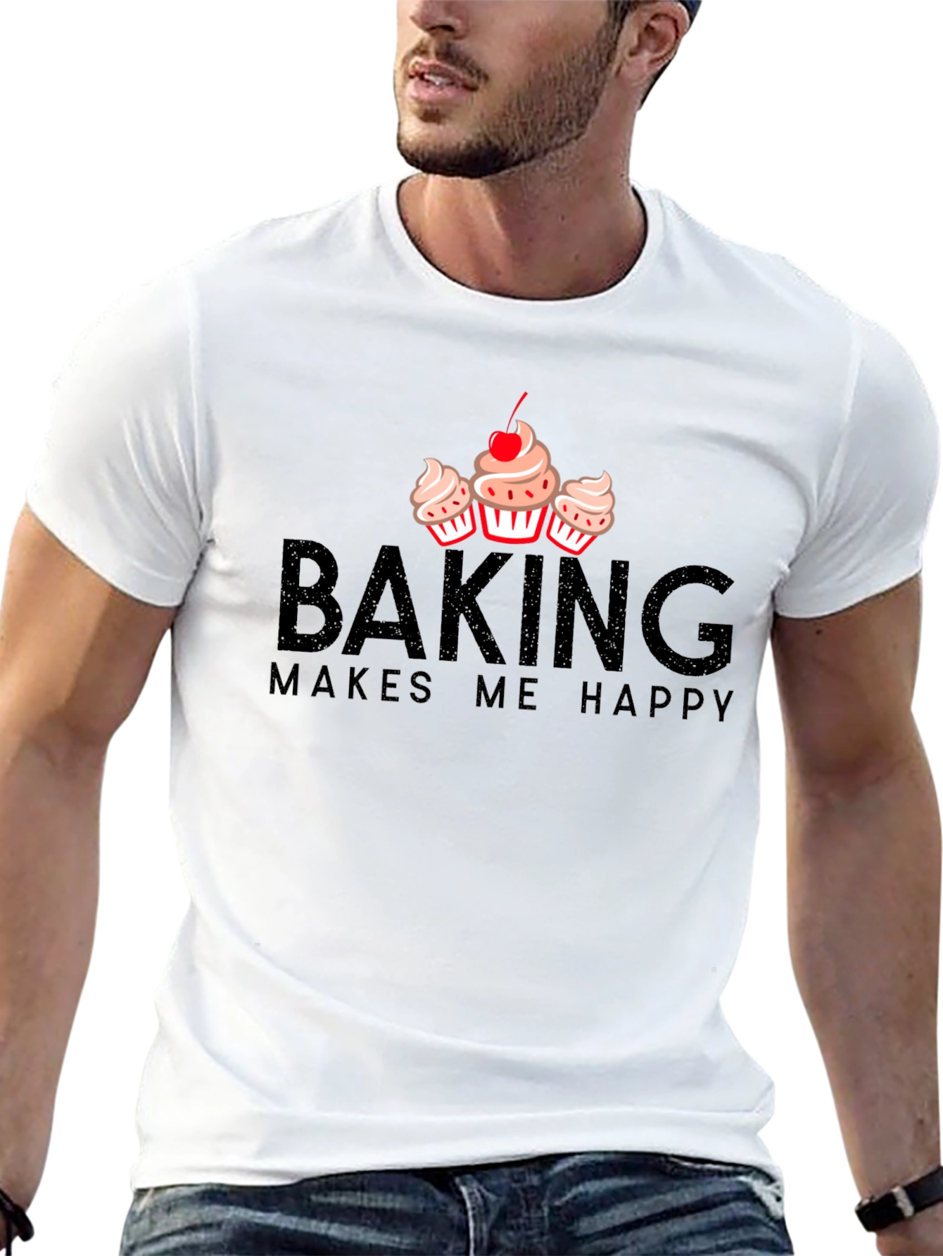 Baking Makes Me Happy T-Shirt - Cupcake Design