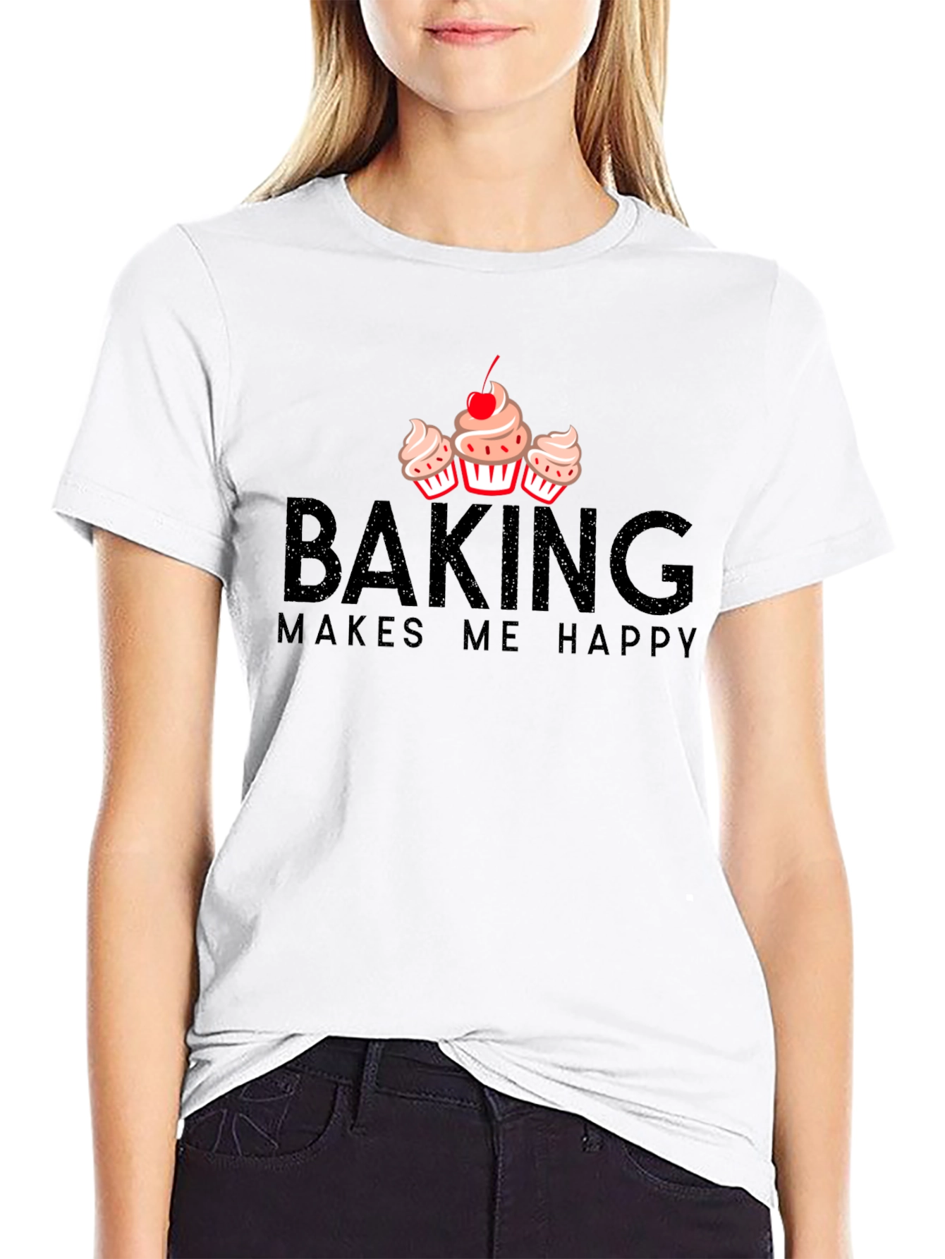 Baking Makes Me Happy T-Shirt - Cupcake Design