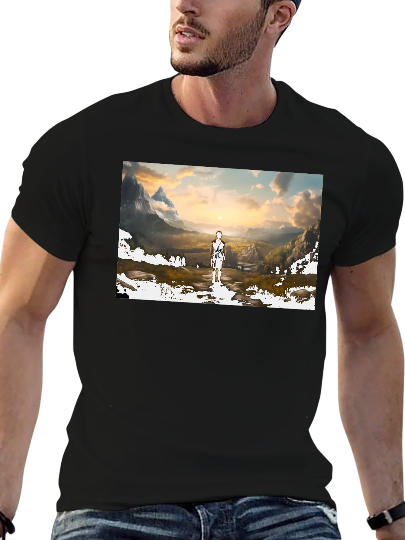 Artistic Landscape Graphic T-Shirt - Black