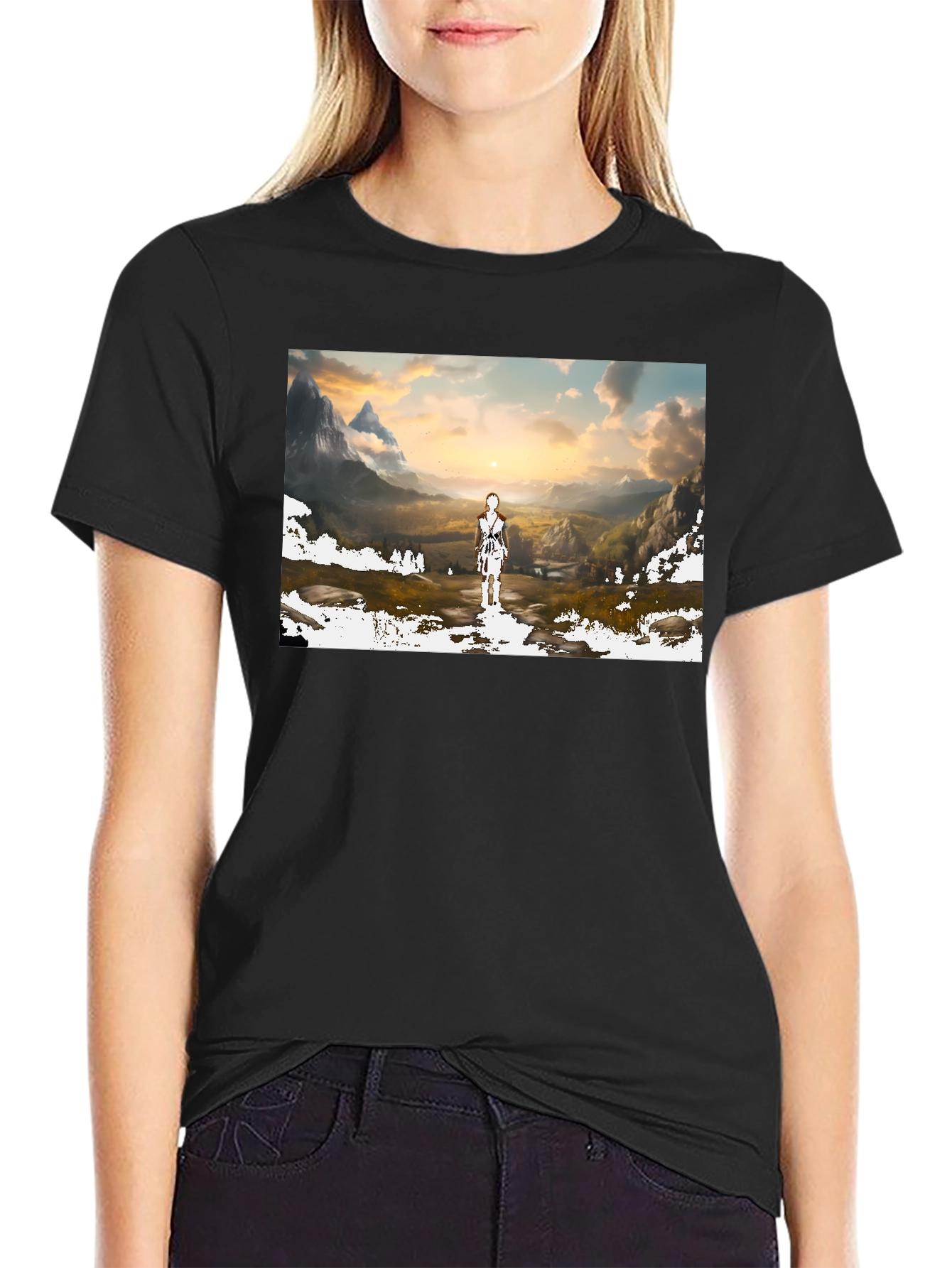 Artistic Landscape Graphic T-Shirt - Black
