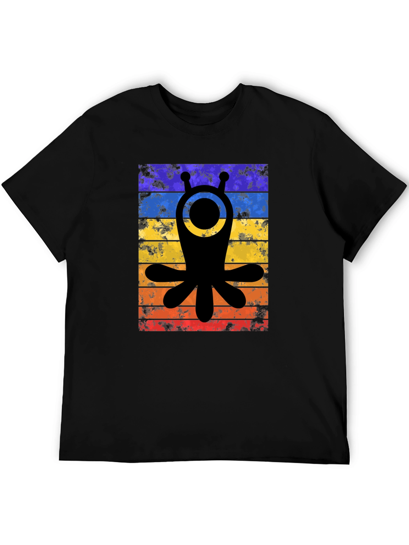 Retro Alien Tee - Distressed Stripes Graphic T-Shirt