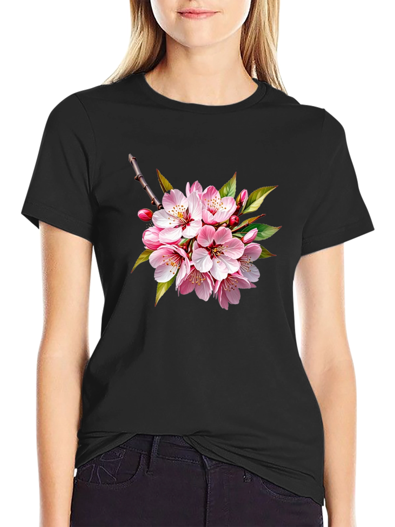 Cherry Blossom Graphic Black T-Shirt