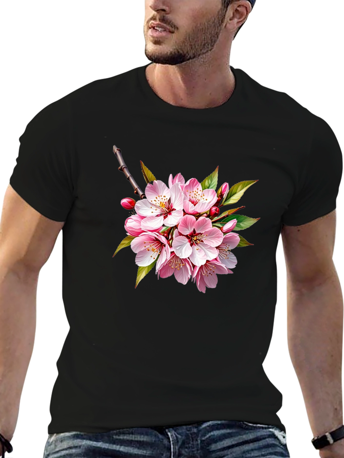 Cherry Blossom Graphic Black T-Shirt
