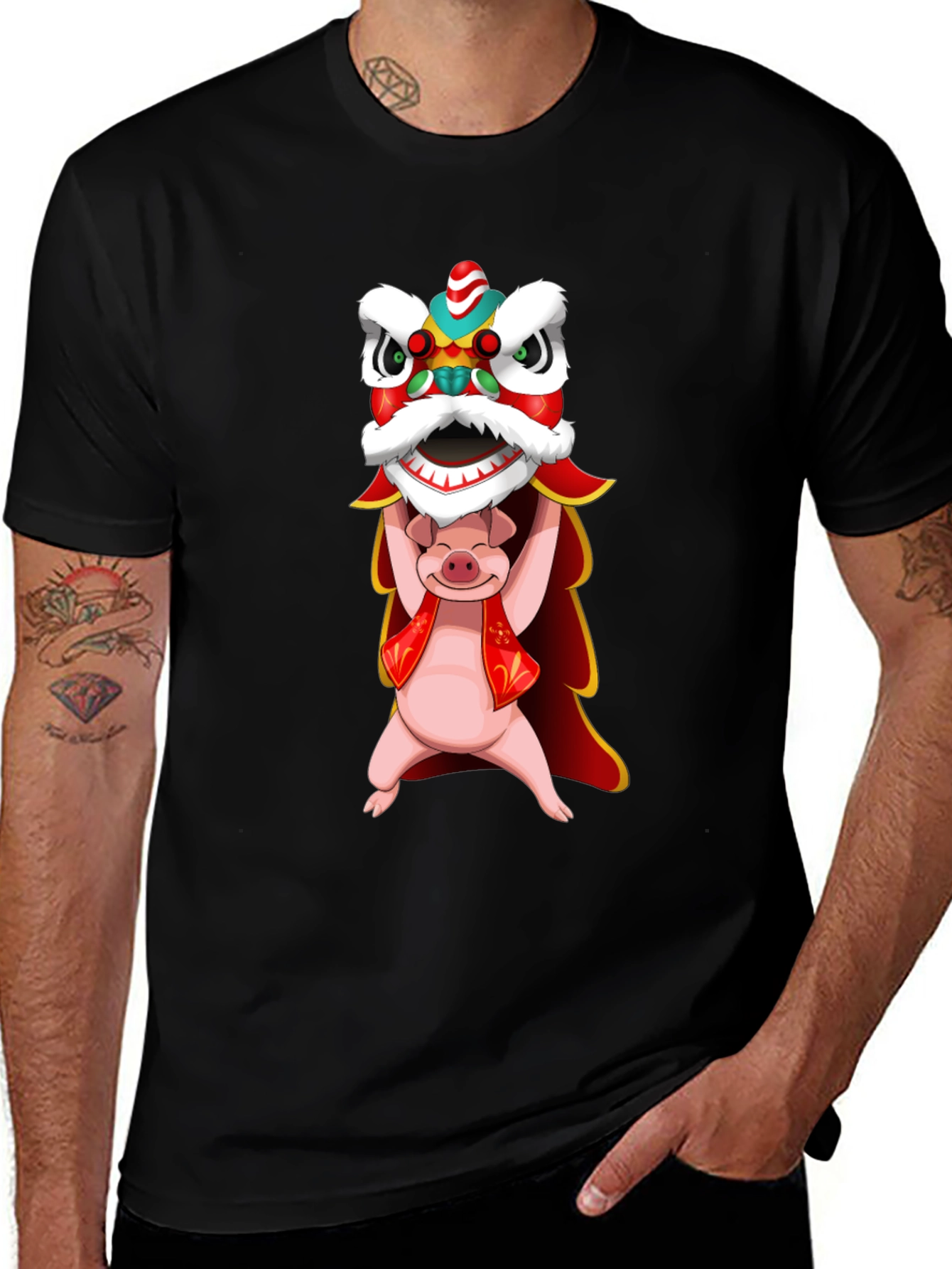 Pig Holding Lion Dance T-Shirt - Chinese New Year