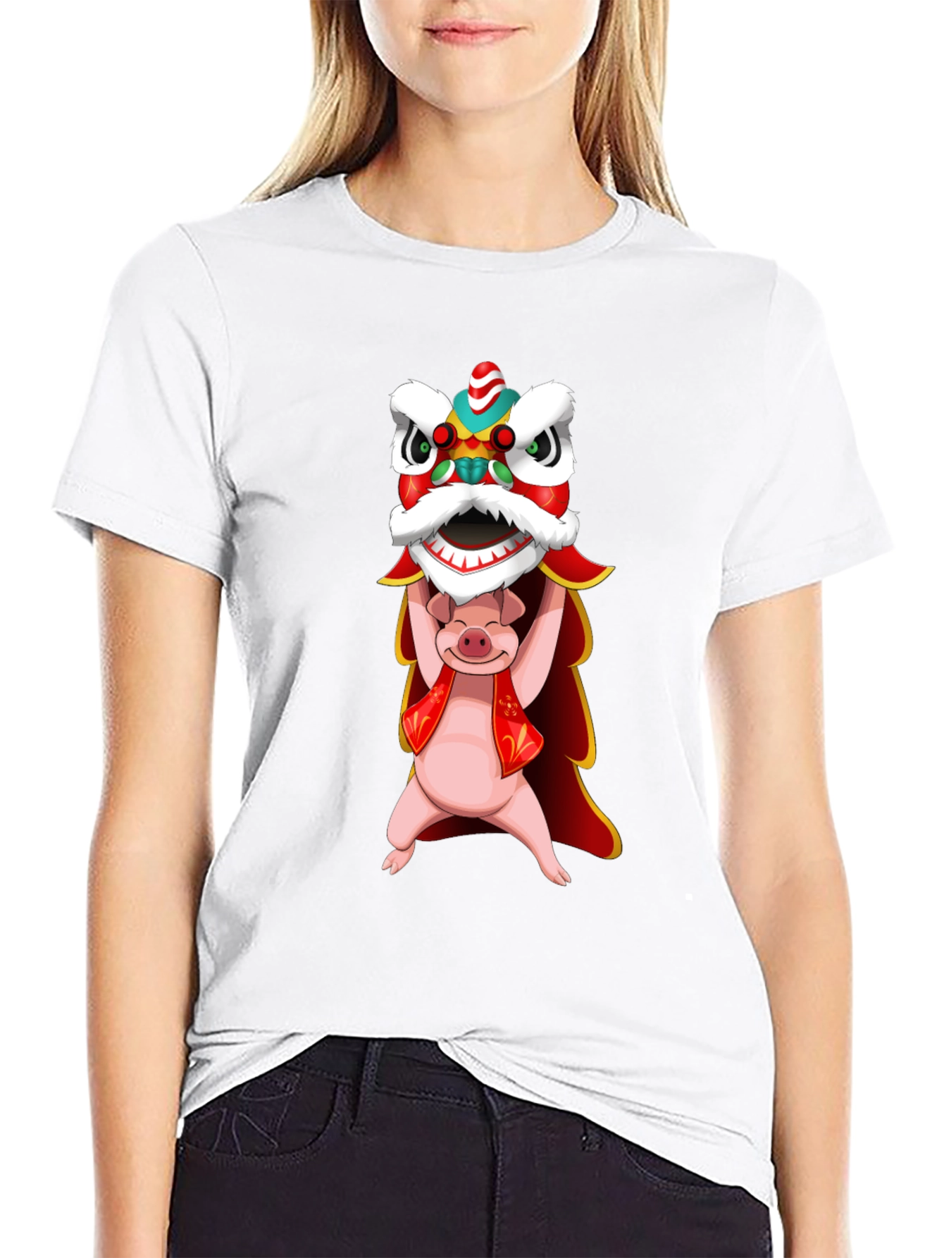 Pig Holding Lion Dance T-Shirt - Chinese New Year