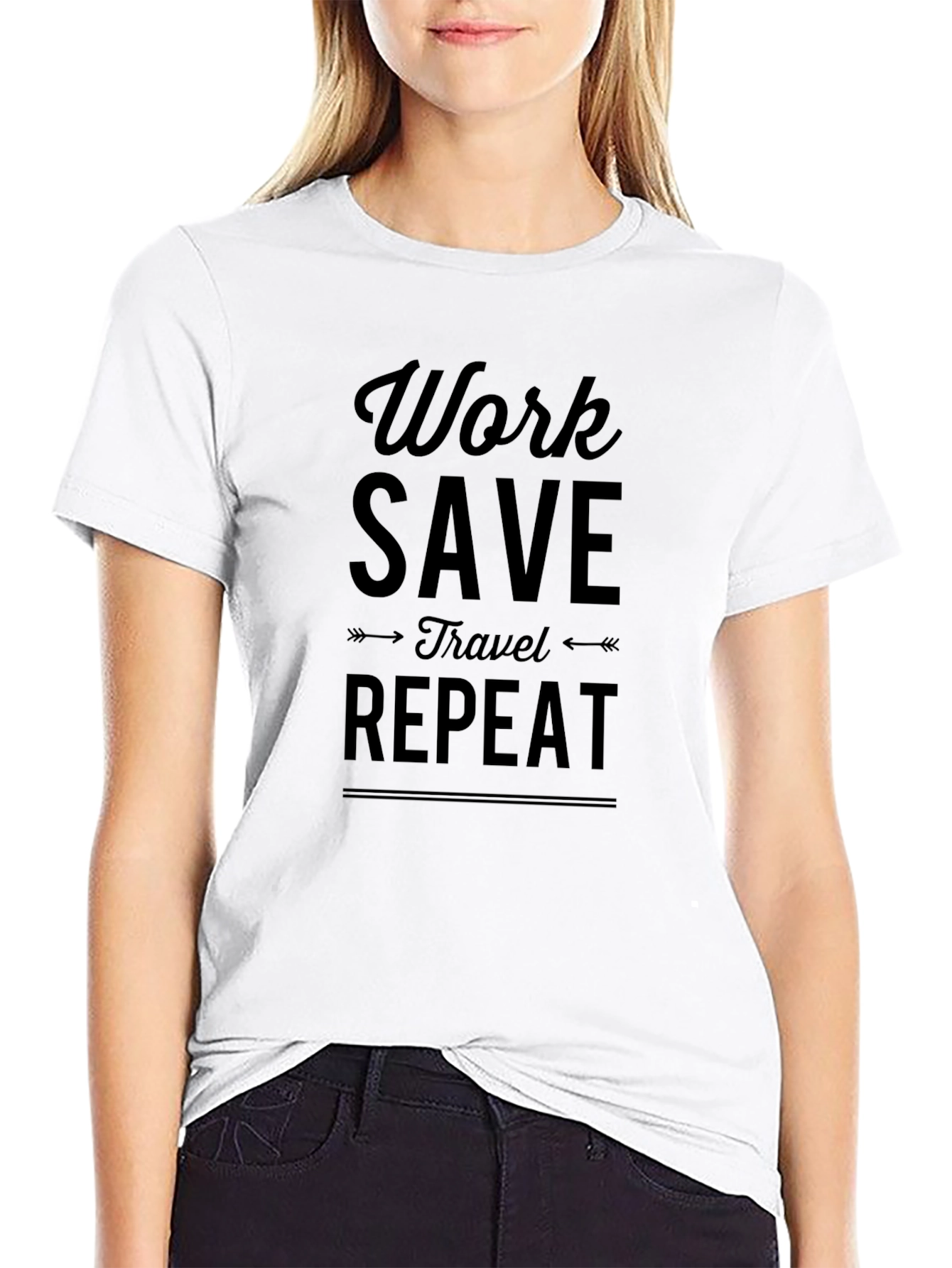 Work Save Travel Repeat Black Graphic Tee