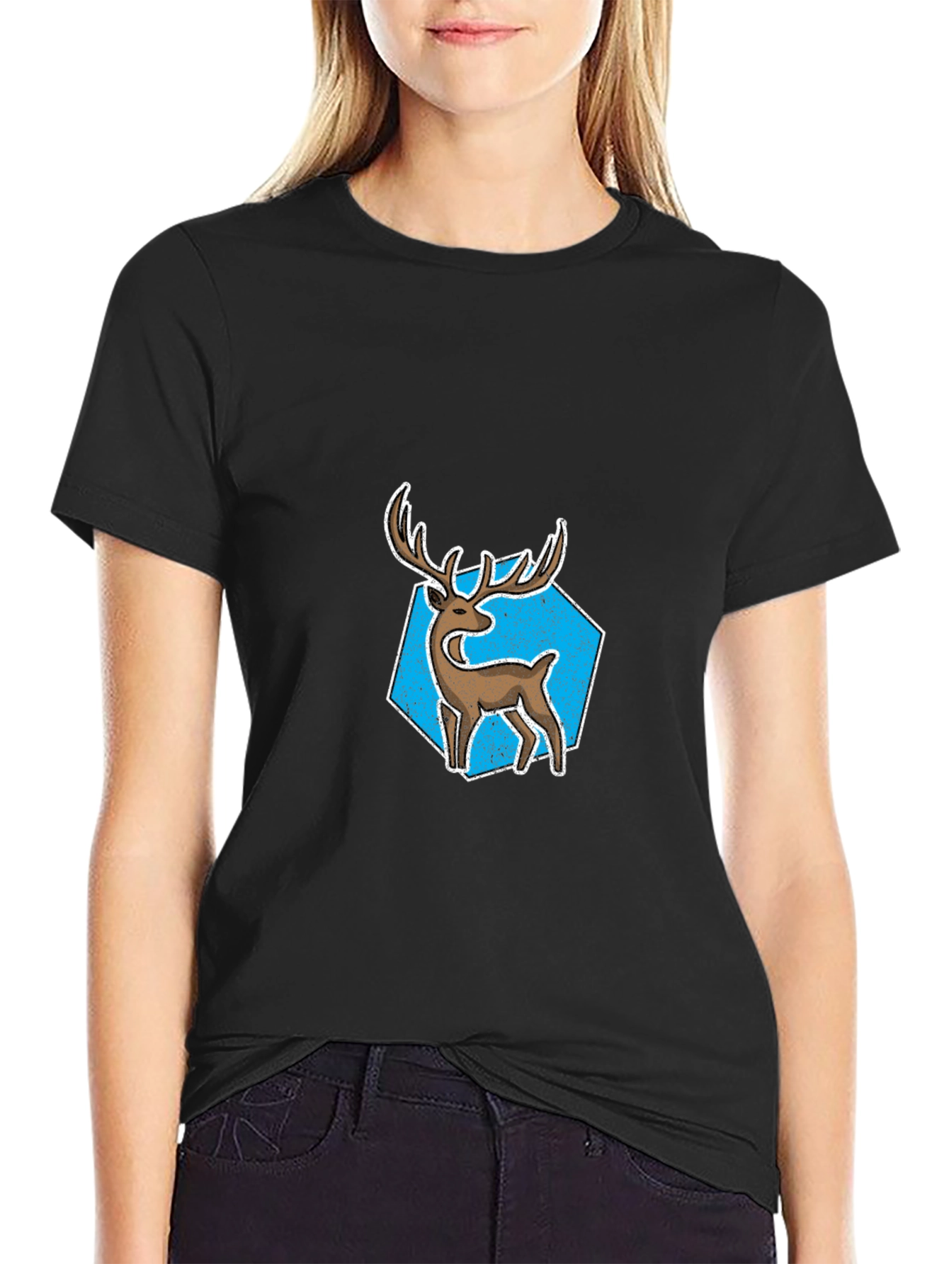 Mens Black Deer Graphic Tee