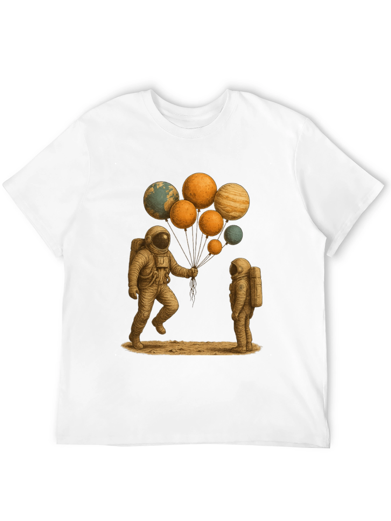 Astronauts and Planet Balloons Graphic Tee