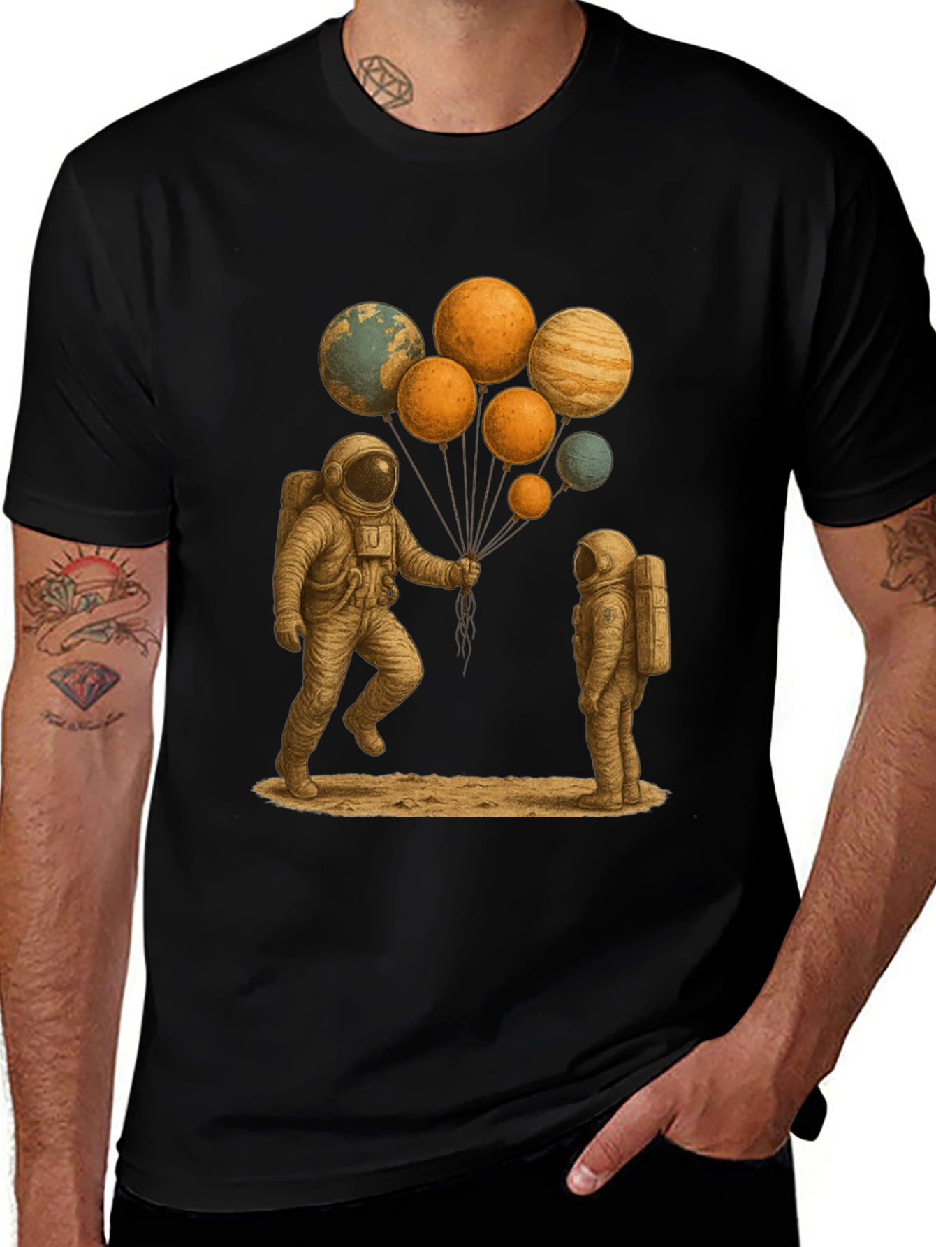 Astronauts and Planet Balloons Graphic Tee