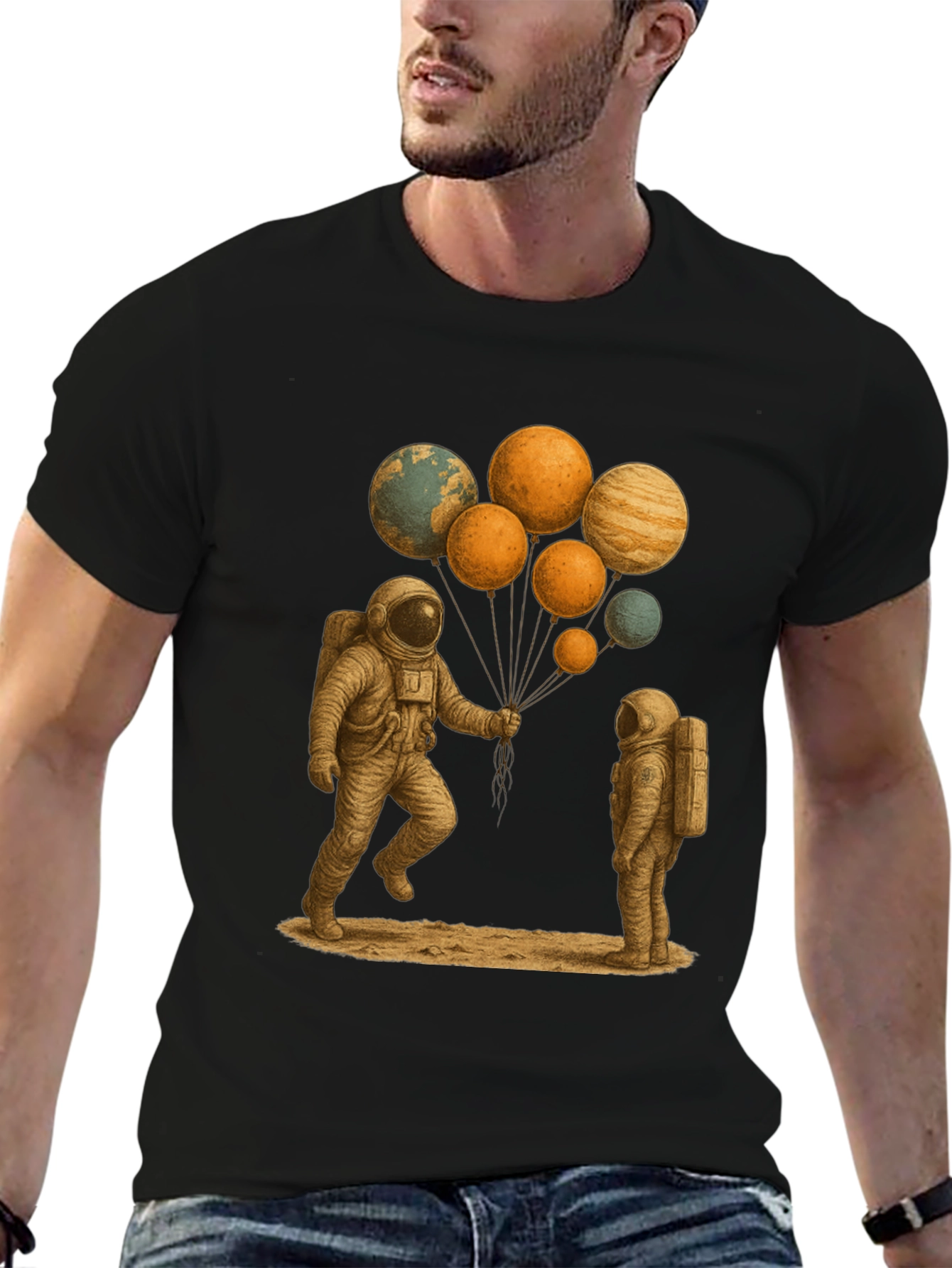 Astronauts and Planet Balloons Graphic Tee