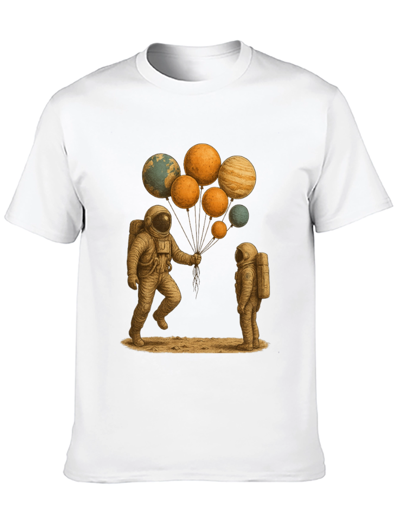 Astronauts and Planet Balloons Graphic Tee