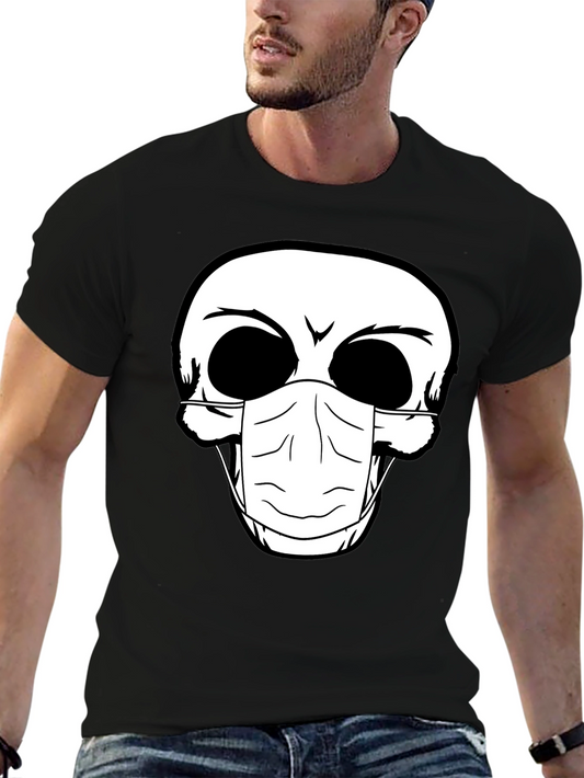 Skull Face Mask Graphic T-Shirt - Black