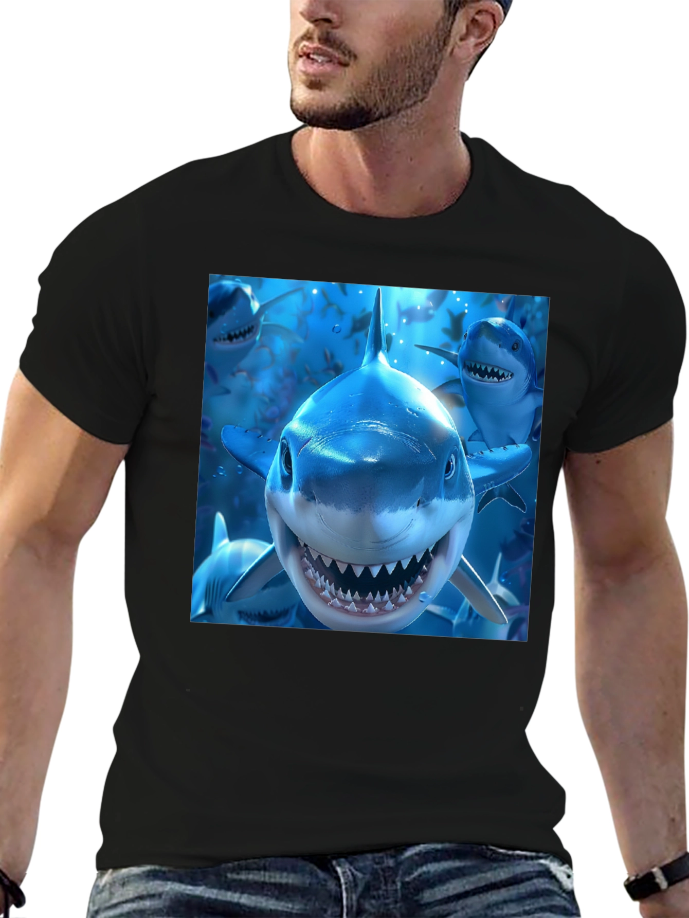 Shark Squad Tee - Mens Black Graphic T-Shirt