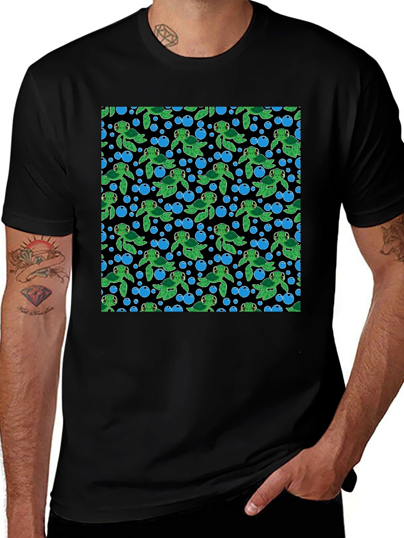 Turtle Bubbles Black T-Shirt