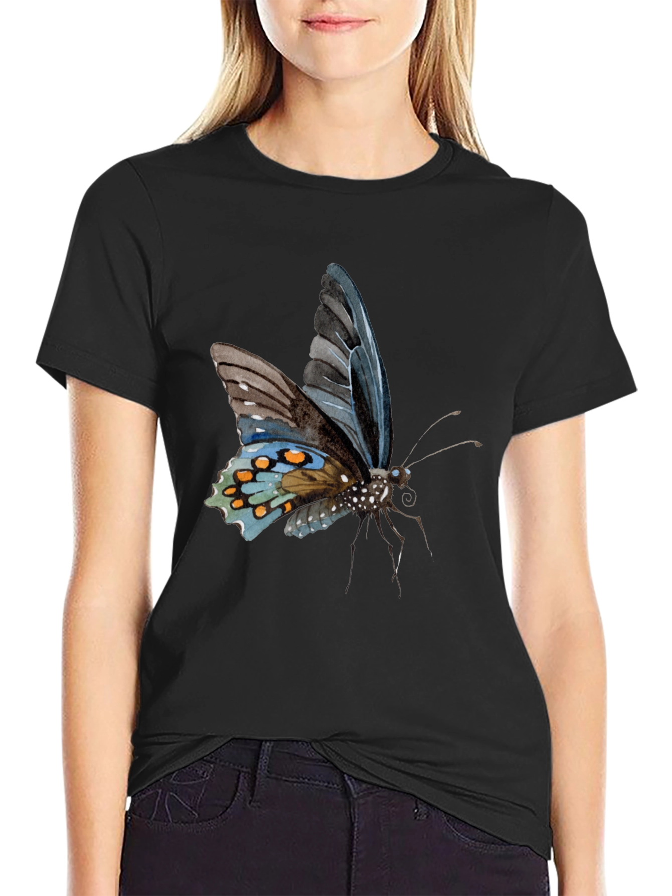 Butterfly Print Black T-Shirt