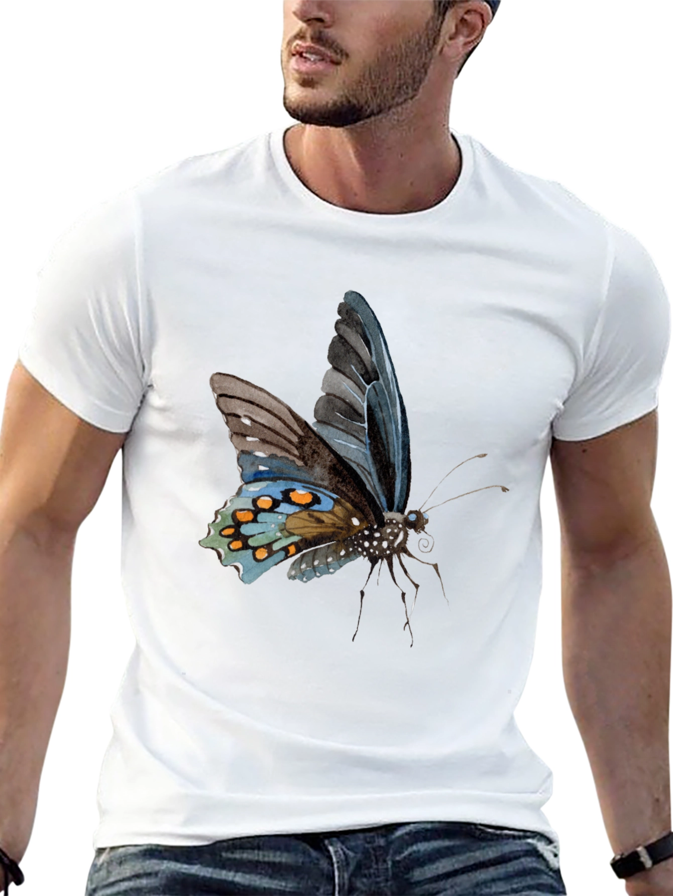 Butterfly Print Black T-Shirt