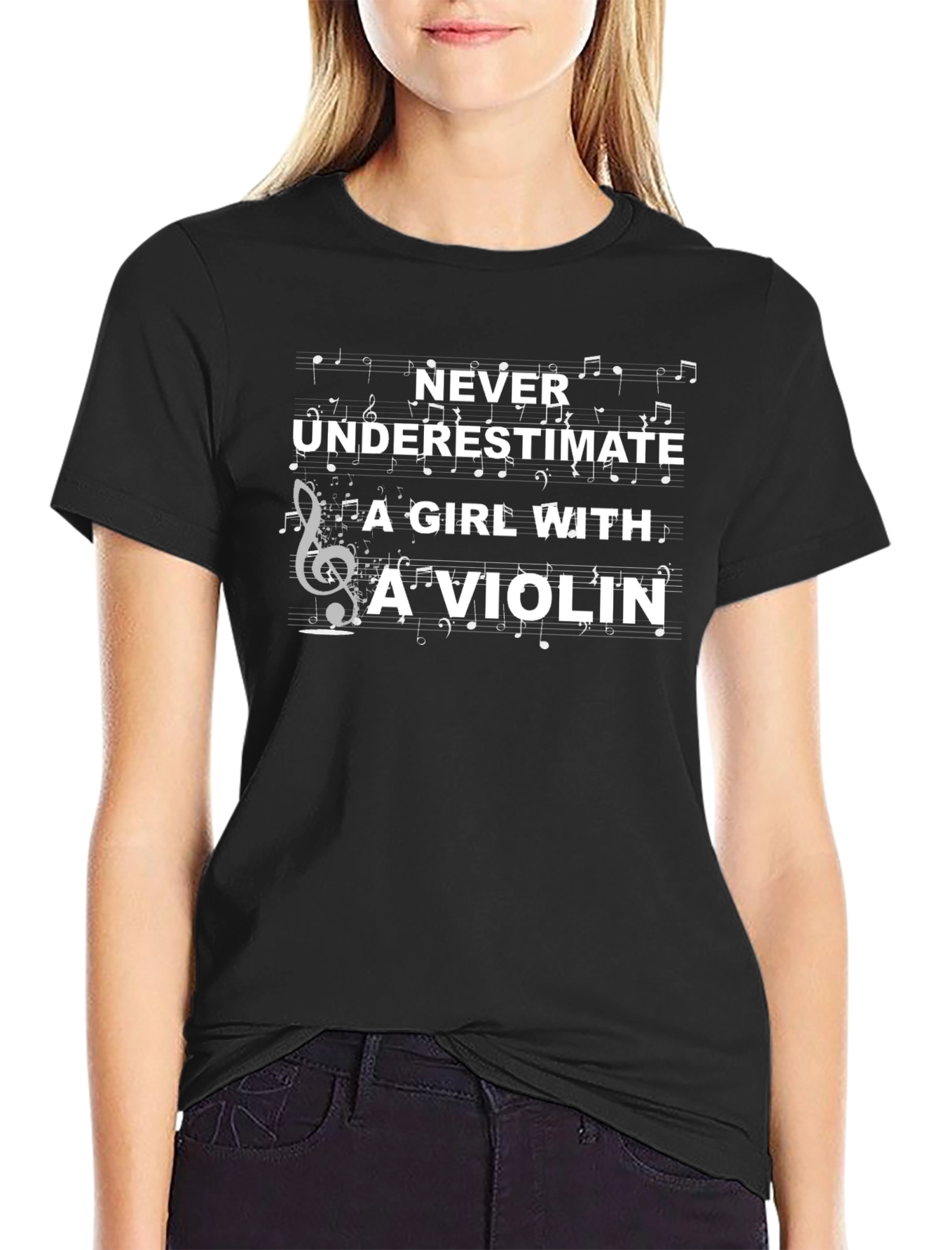 Never Underestimate a Girl with a Violin T-Shirt