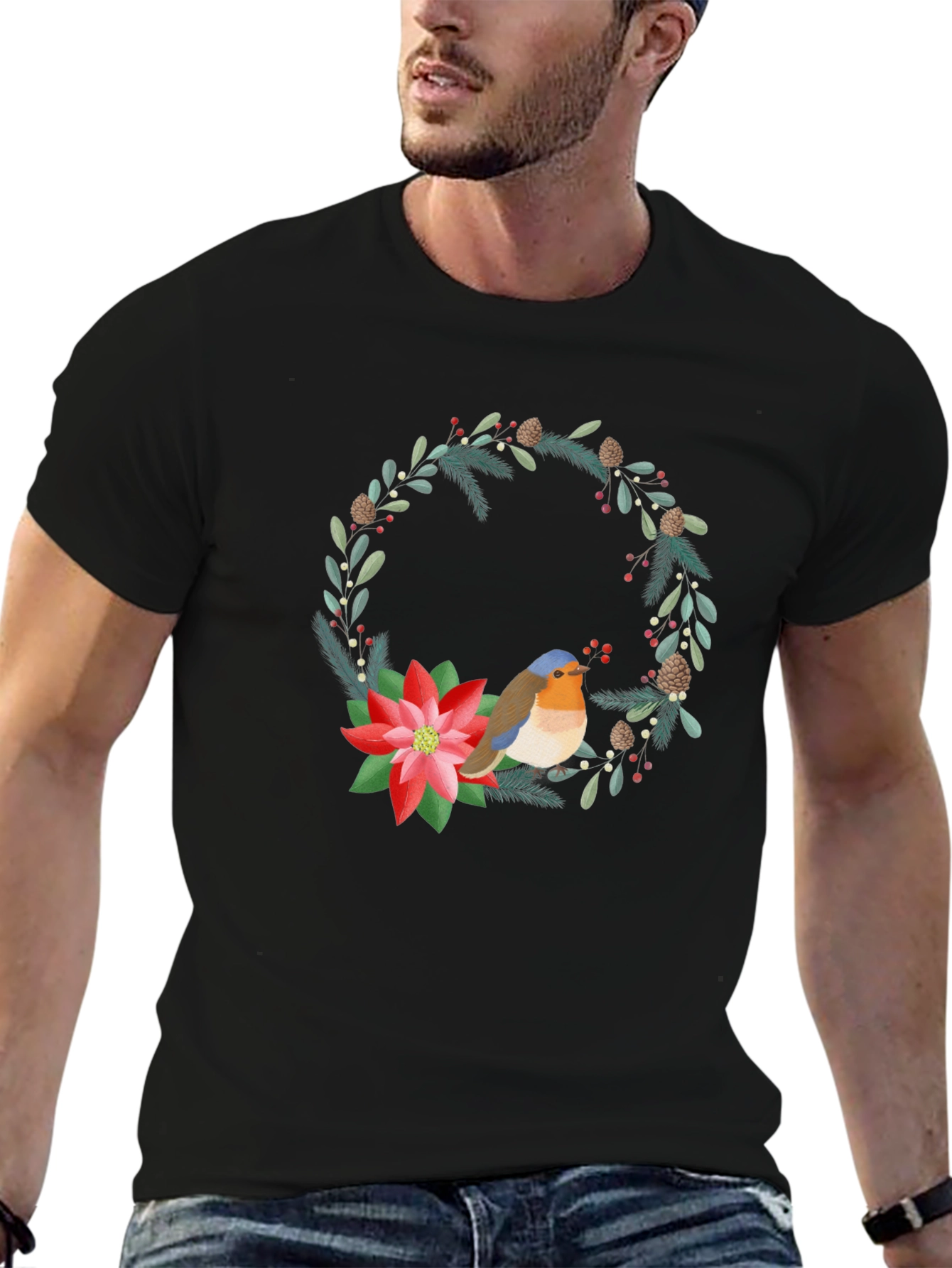 Festive Robin Wreath Graphic Tee