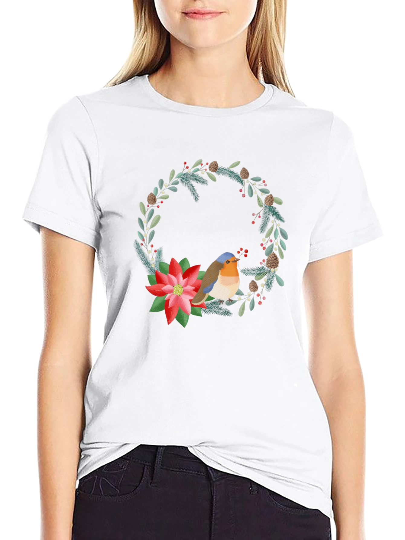 Festive Robin Wreath Graphic Tee
