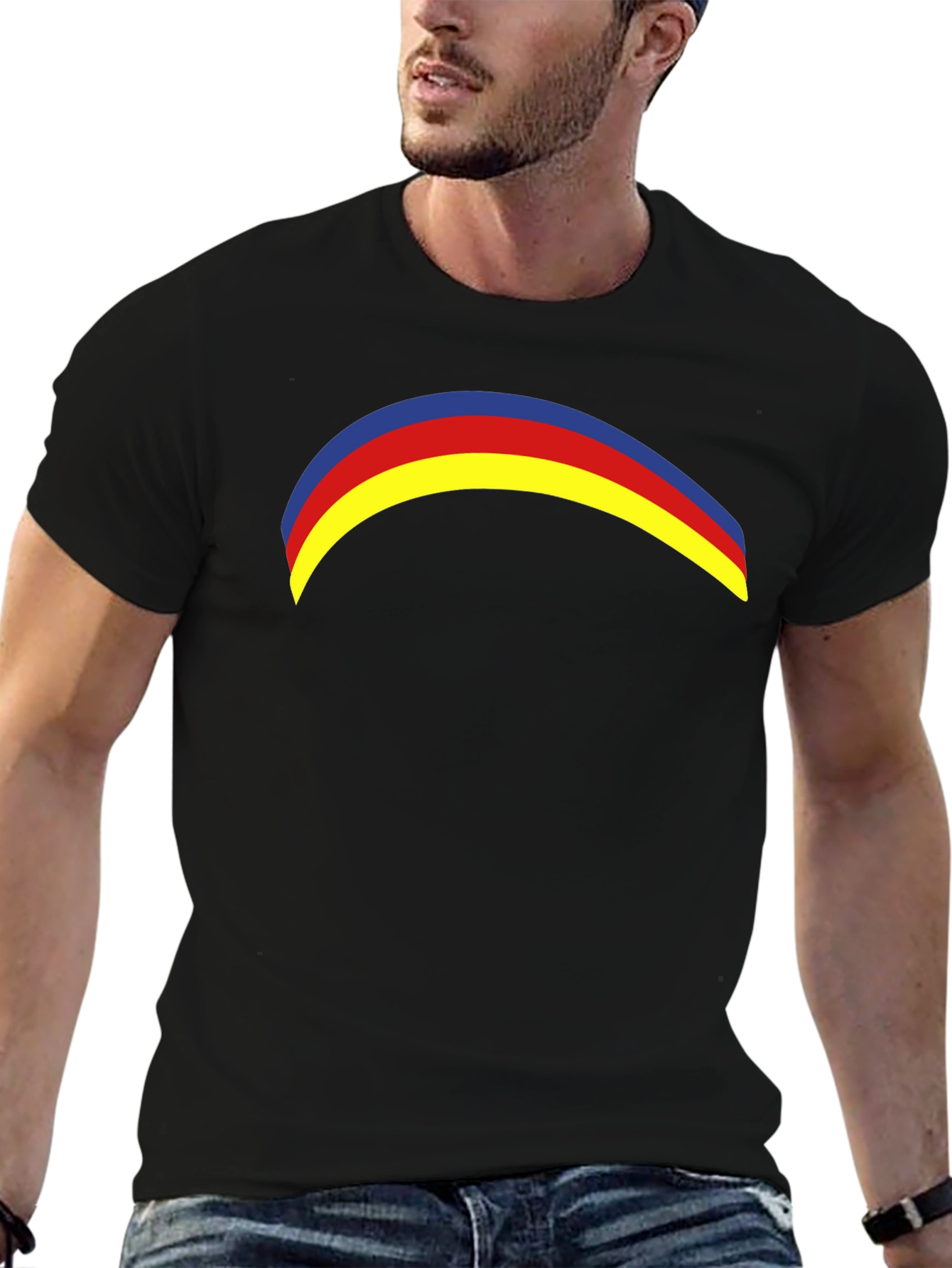 Rainbow Arc Graphic Tee - Casual Black T-Shirt