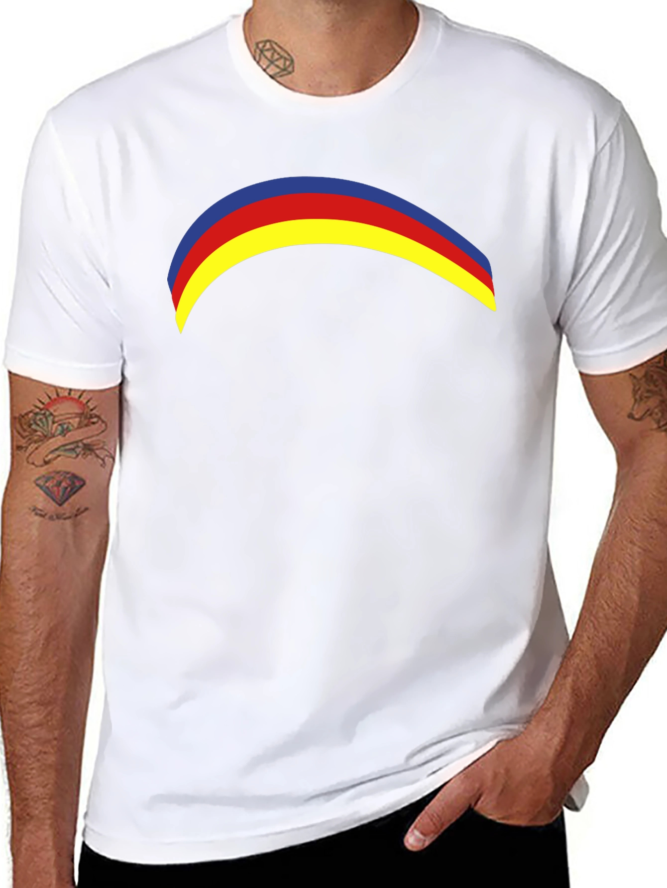 Rainbow Arc Graphic Tee - Casual Black T-Shirt