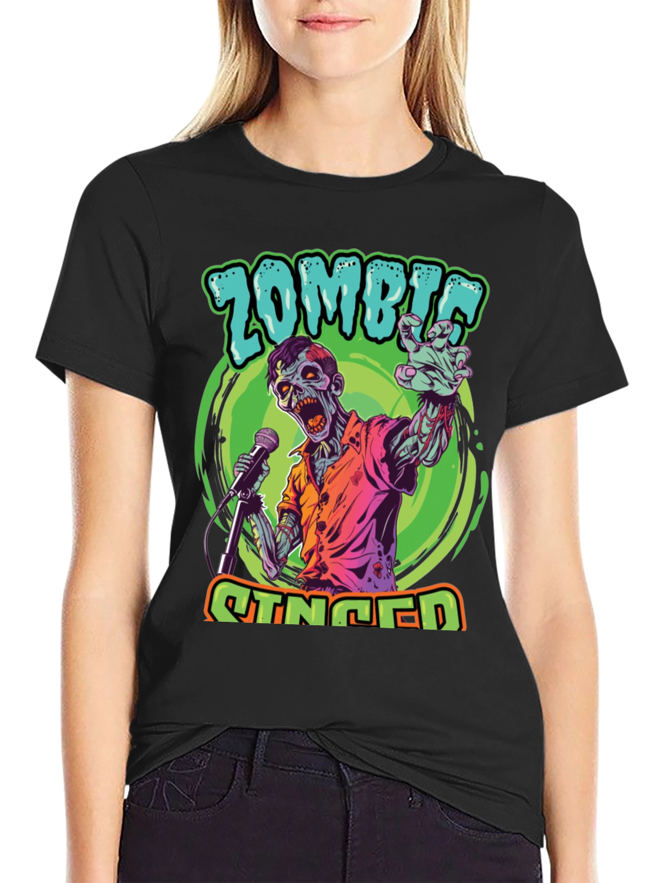 Zombie Singer Graphic Tee - Unique Halloween Shirt
