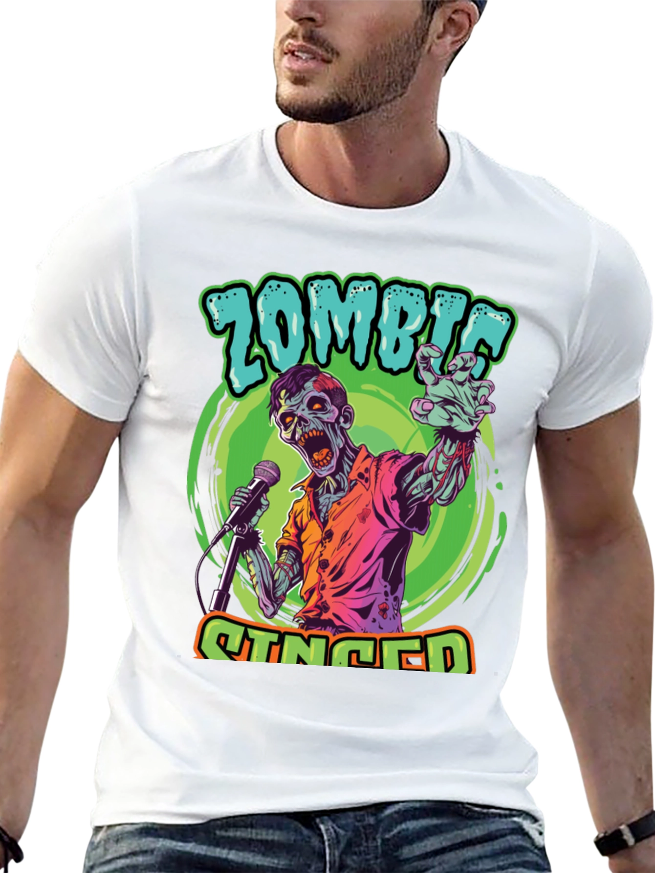 Zombie Singer Graphic Tee - Unique Halloween Shirt