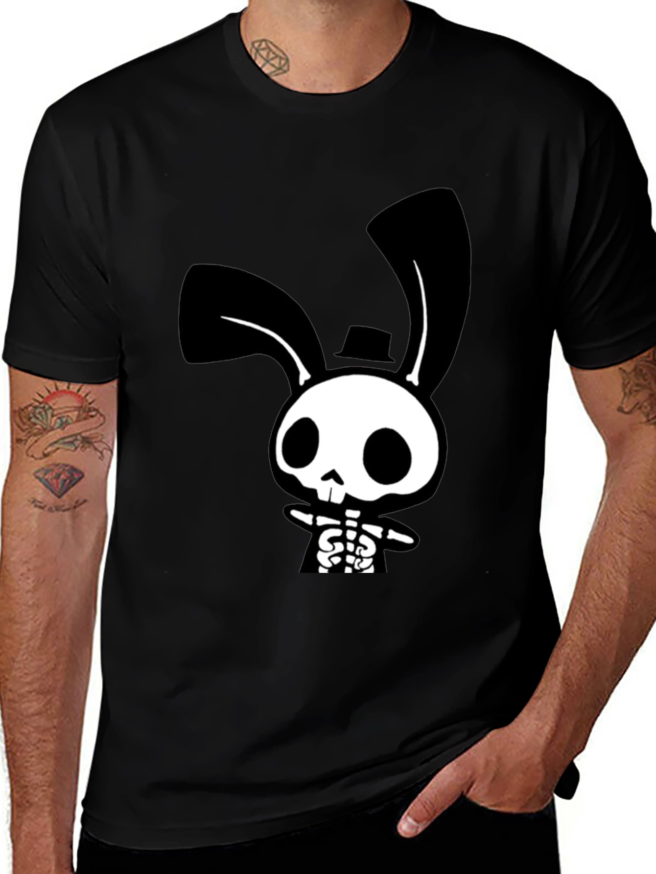 Spooky Skeleton Bunny Black T-Shirt