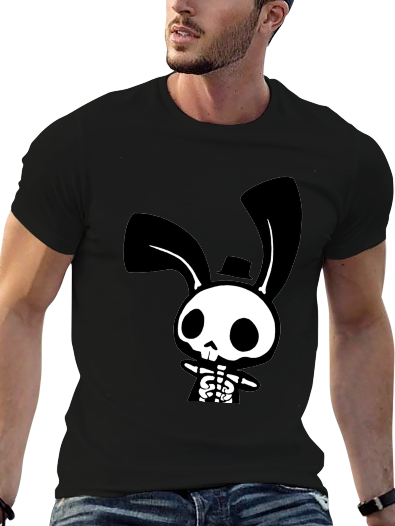 Spooky Skeleton Bunny Black T-Shirt