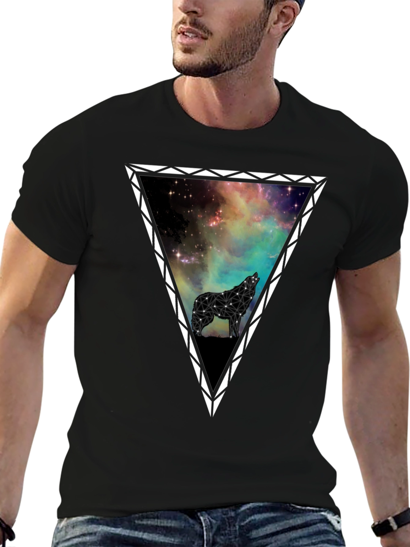 Galaxy Wolf Triangle Graphic T-Shirt
