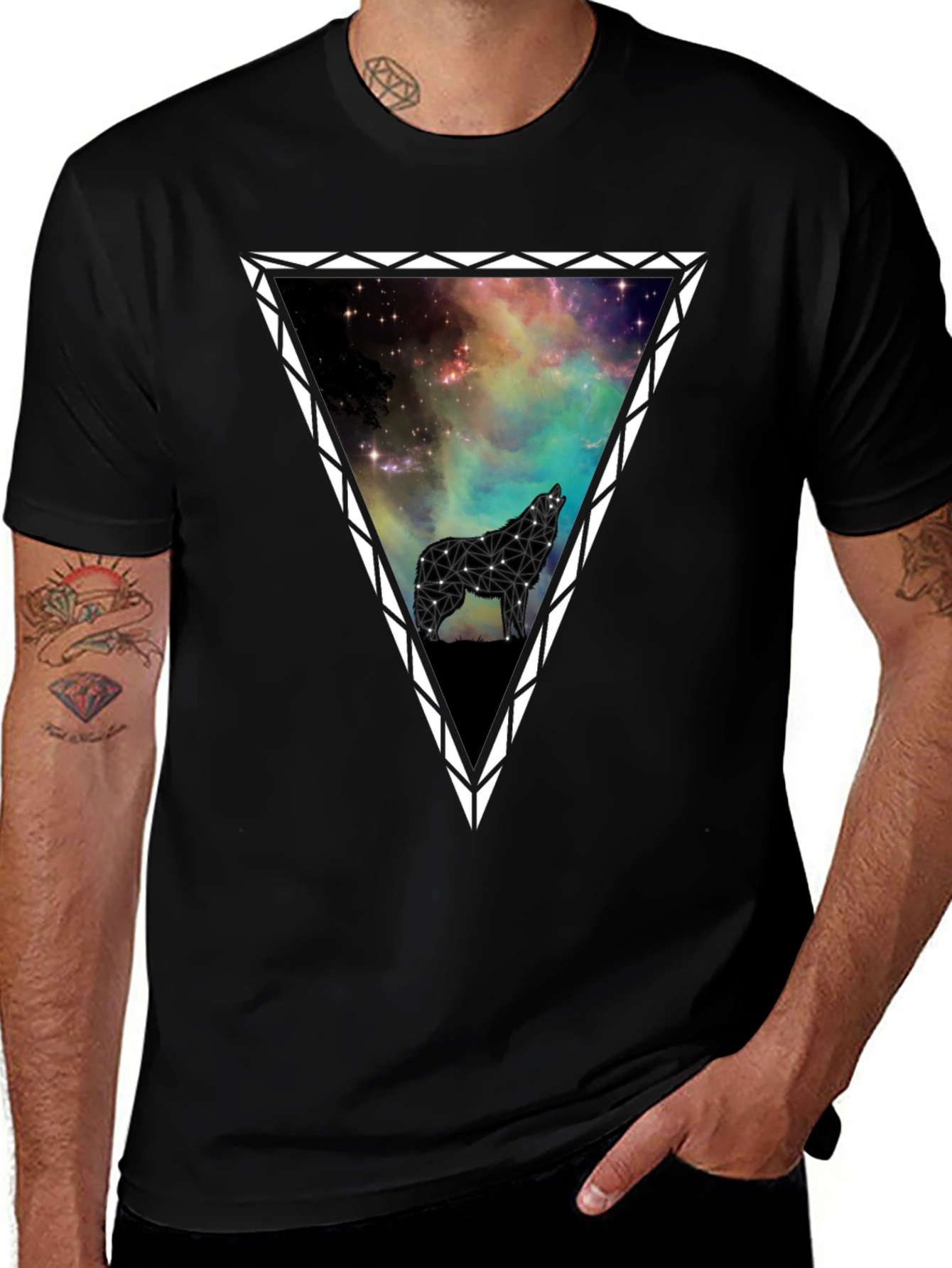 Galaxy Wolf Triangle Graphic T-Shirt