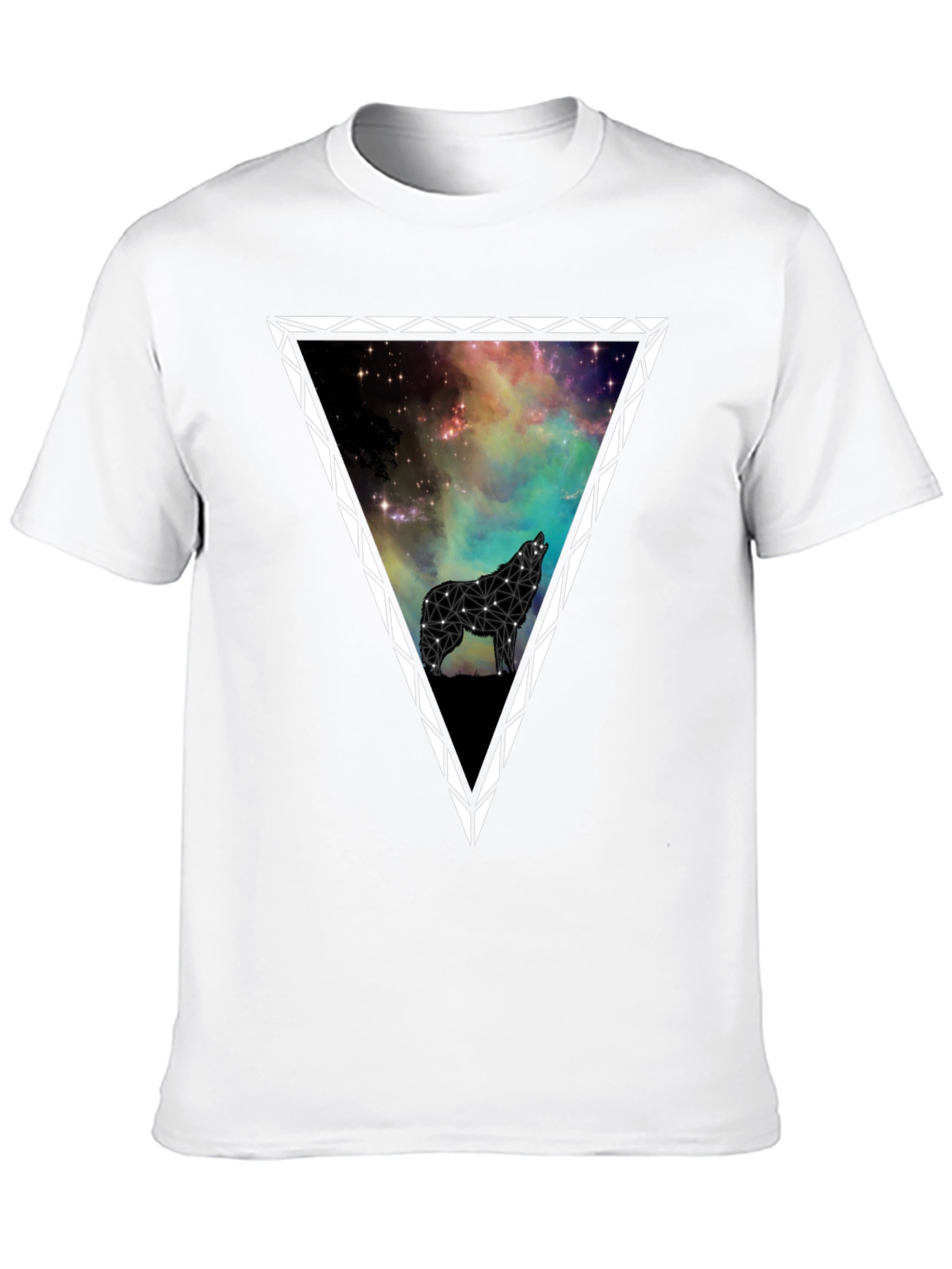 Galaxy Wolf Triangle Graphic T-Shirt