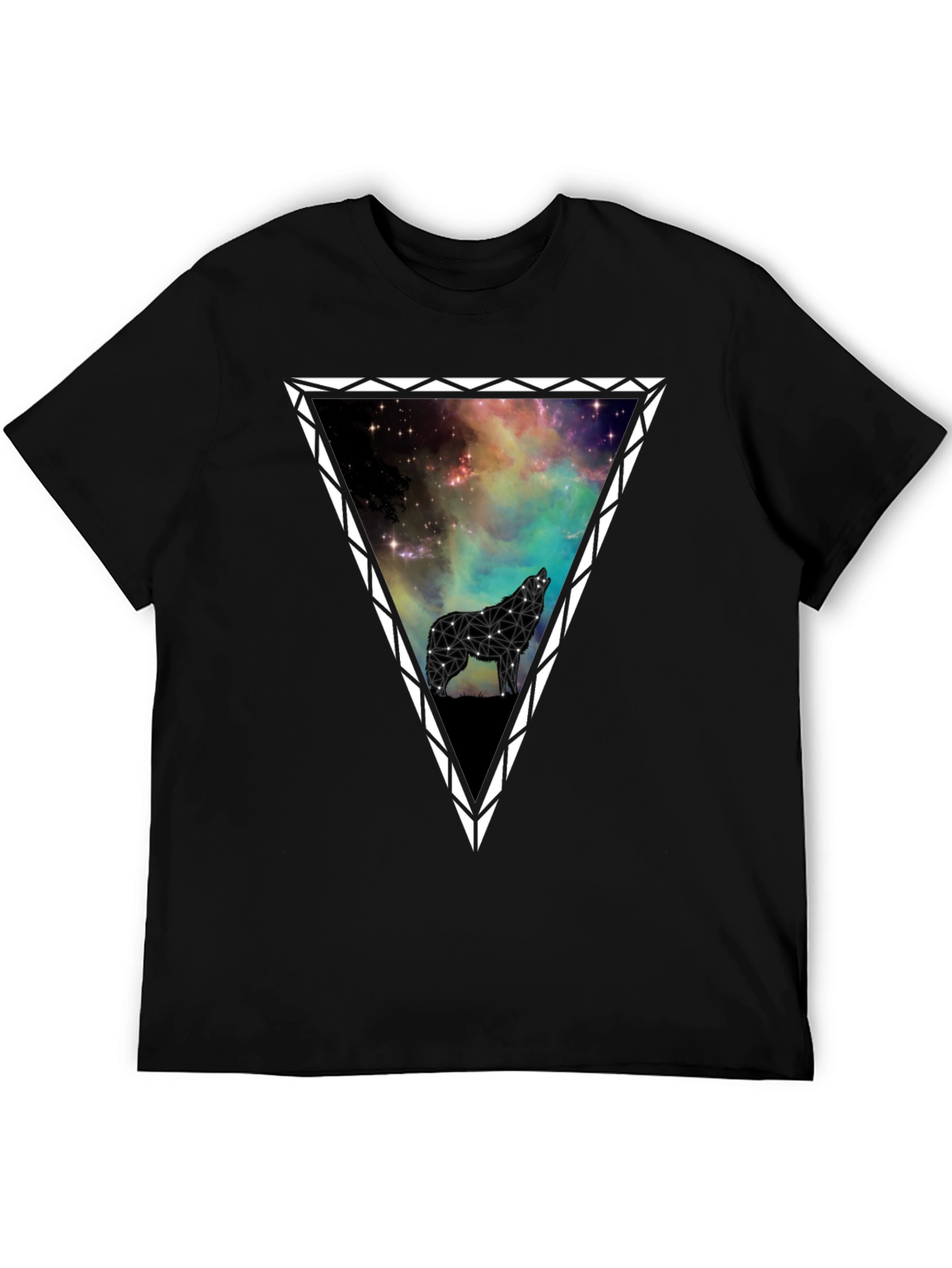 Galaxy Wolf Triangle Graphic T-Shirt