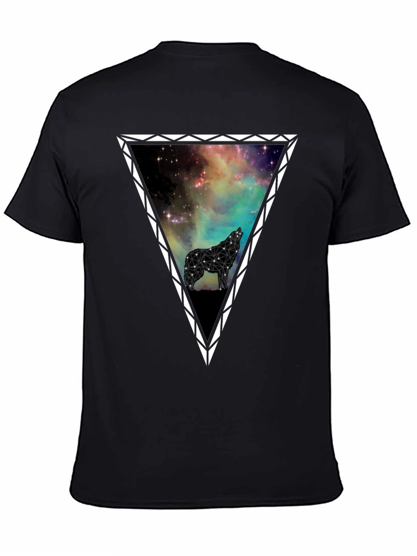 Galaxy Wolf Triangle Graphic T-Shirt