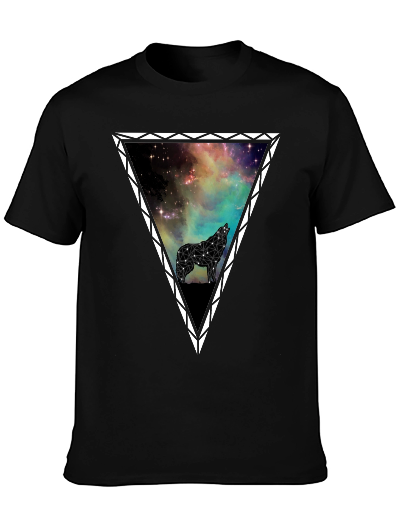 Galaxy Wolf Triangle Graphic T-Shirt