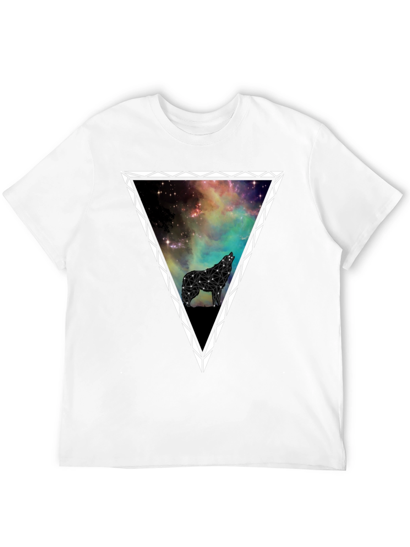 Galaxy Wolf Triangle Graphic T-Shirt