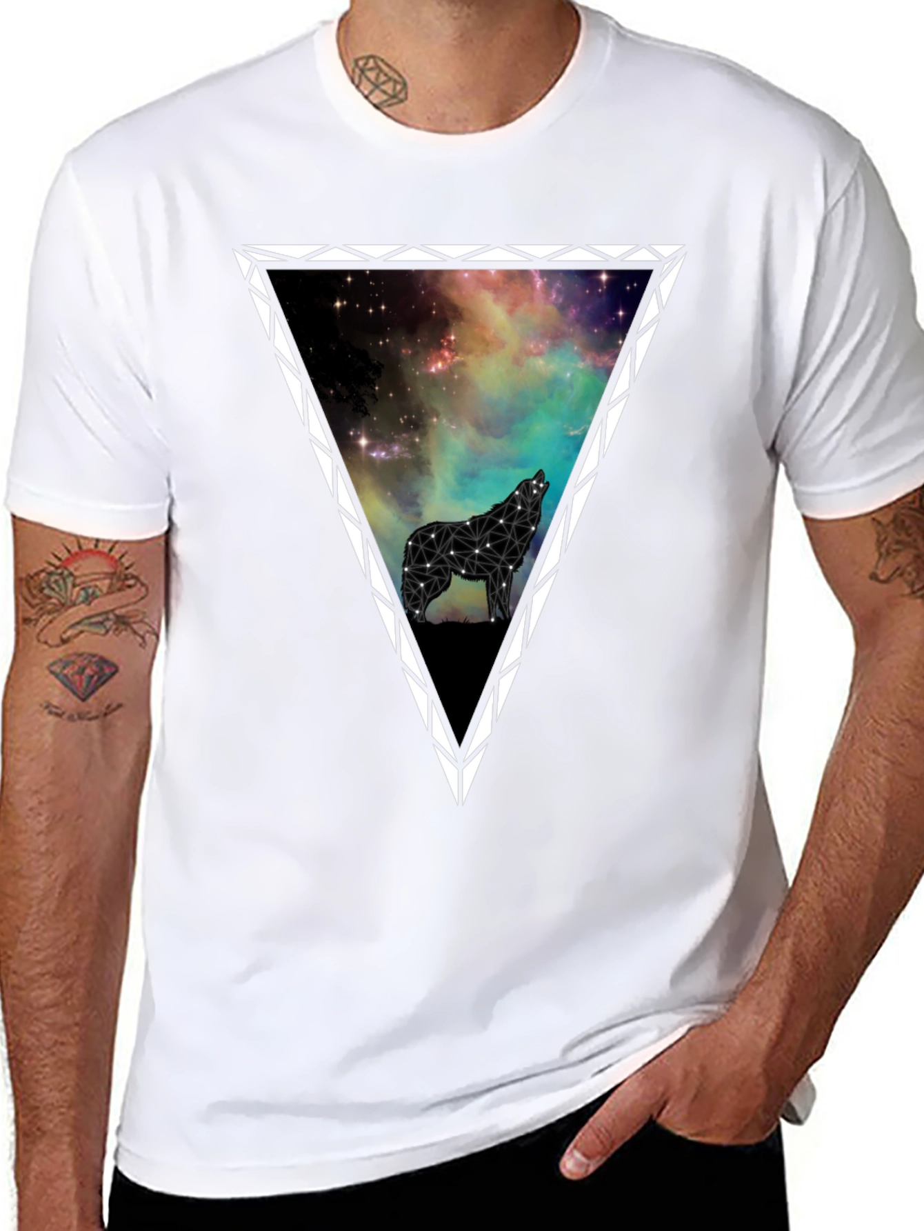 Galaxy Wolf Triangle Graphic T-Shirt