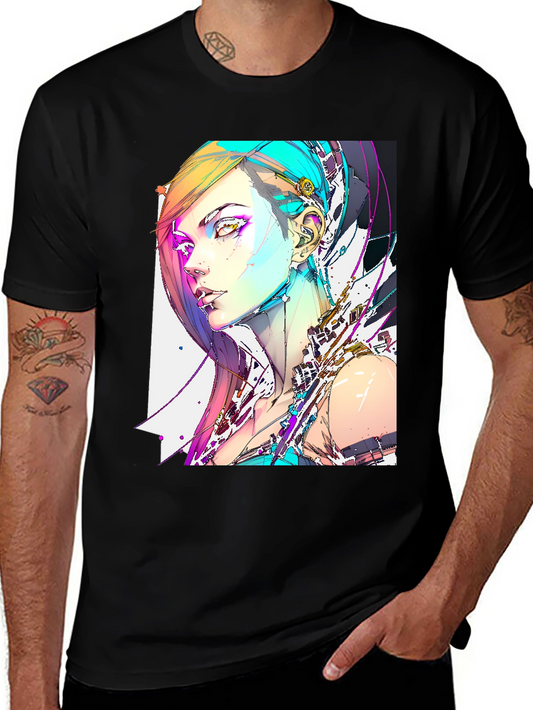 Cyberpunk Girl Graphic Black T-Shirt