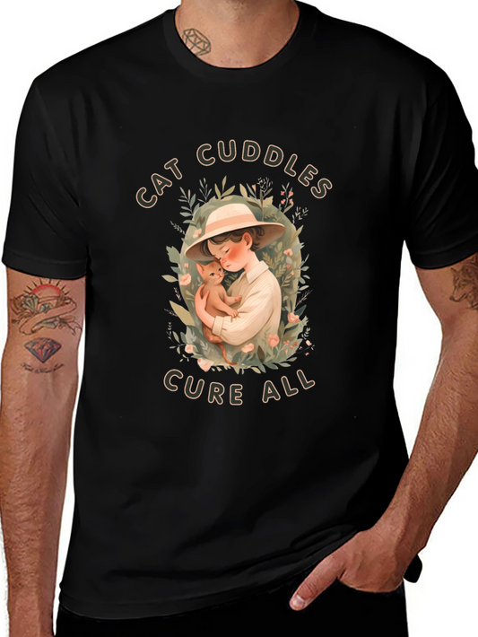 Cat Cuddles T-Shirt - Soft Cotton Blend Cute Design