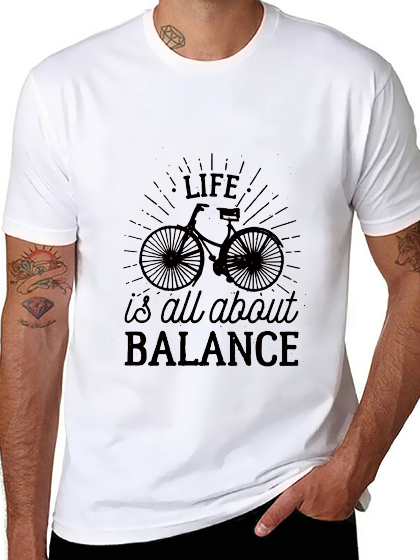 Life Balance Bicycle Graphic Tee - Black Casual T-Shirt
