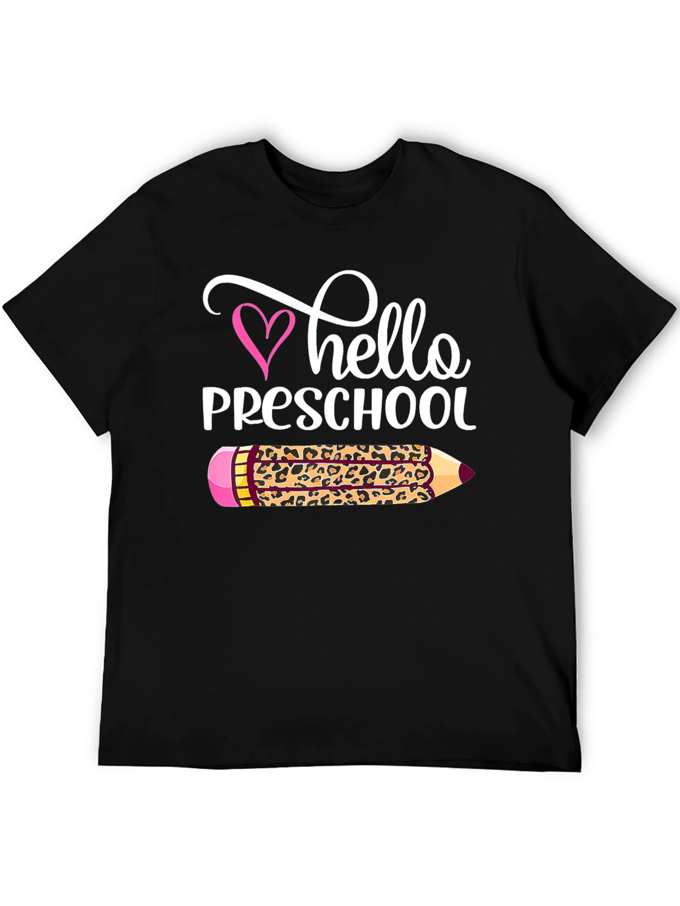 Hello Preschool Leopard Pencil Teacher T-Shirt