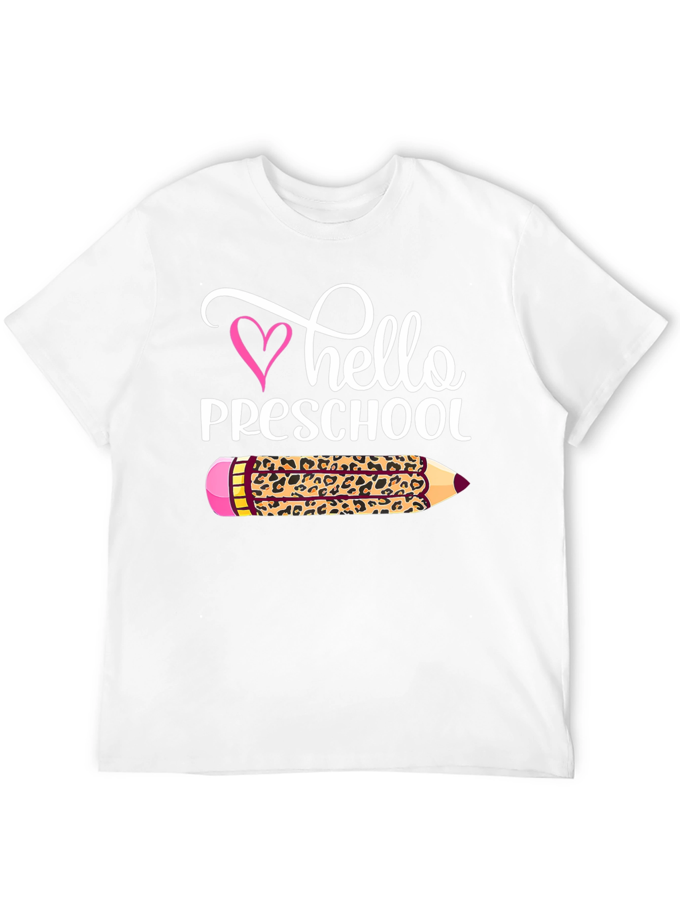 Hello Preschool Leopard Pencil Teacher T-Shirt