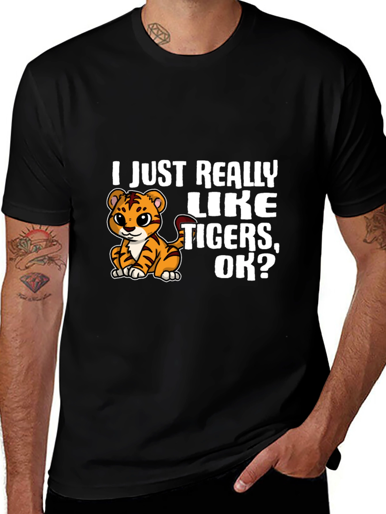 I Just Really Like Tigers OK? Black T-Shirt