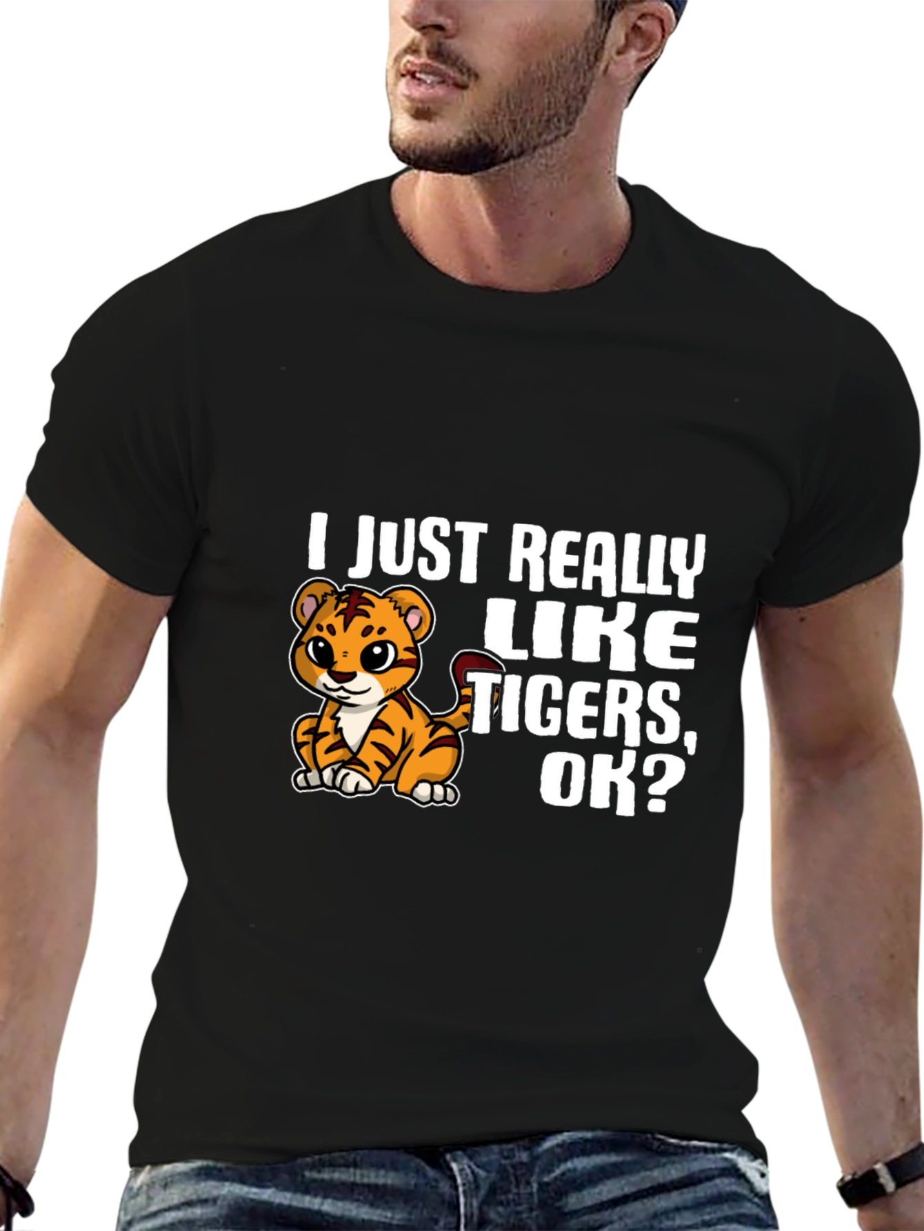 I Just Really Like Tigers OK? Black T-Shirt