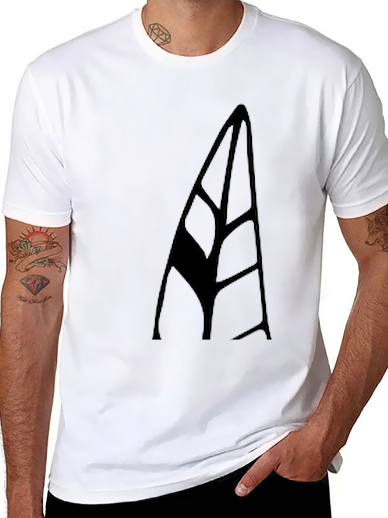 Minimalist Black Tee with Abstract Leaf Design