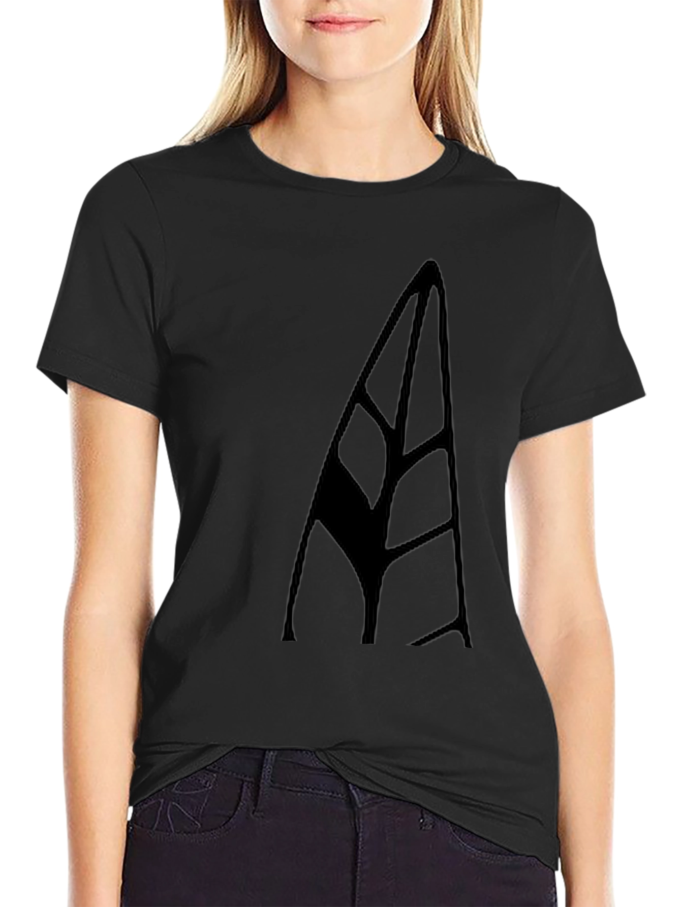 Minimalist Black Tee with Abstract Leaf Design